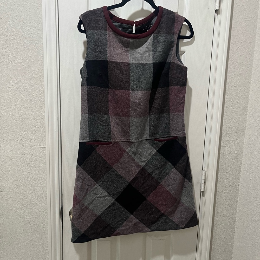 Plaid Sleeveless Dress - Black, Gray, Burgundy